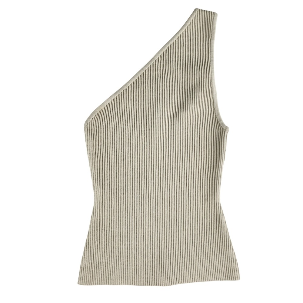 Babaton Sculpt Knit One‎ Shoulder Top Womens XS beige Ribbed Stretch Contour